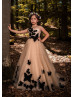 Champagne Tulle Black Butterflies Fairytale Flower Girl Dress